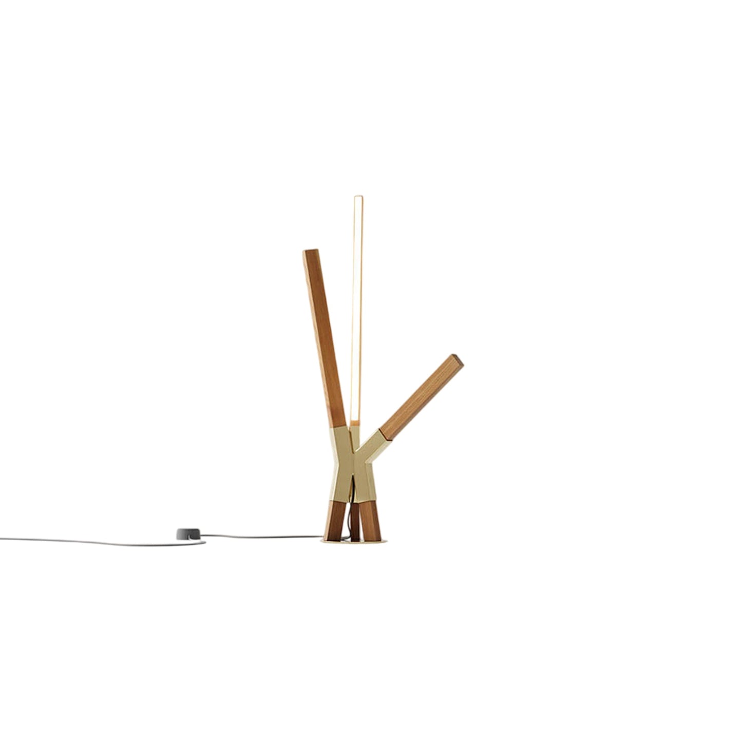 Bang LED Table Lamp in Heart Pine (Reclaimed)/Polished Brass.