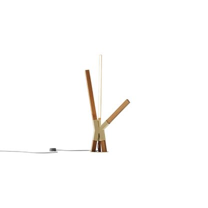 Bang LED Table Lamp in Heart Pine (Reclaimed)/Polished Brass.