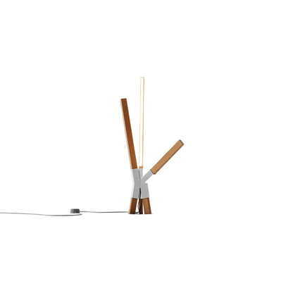 Bang LED Table Lamp in Heart Pine (Reclaimed)/Polished Nickel.
