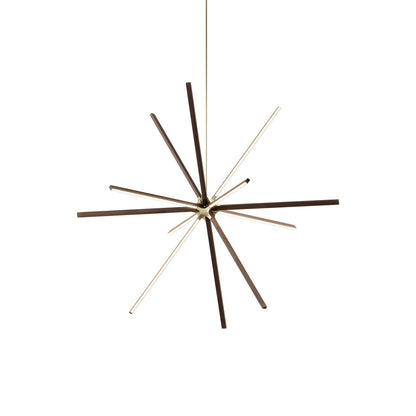 Boom Big LED Chandelier in American Walnut/Brushed Brass.