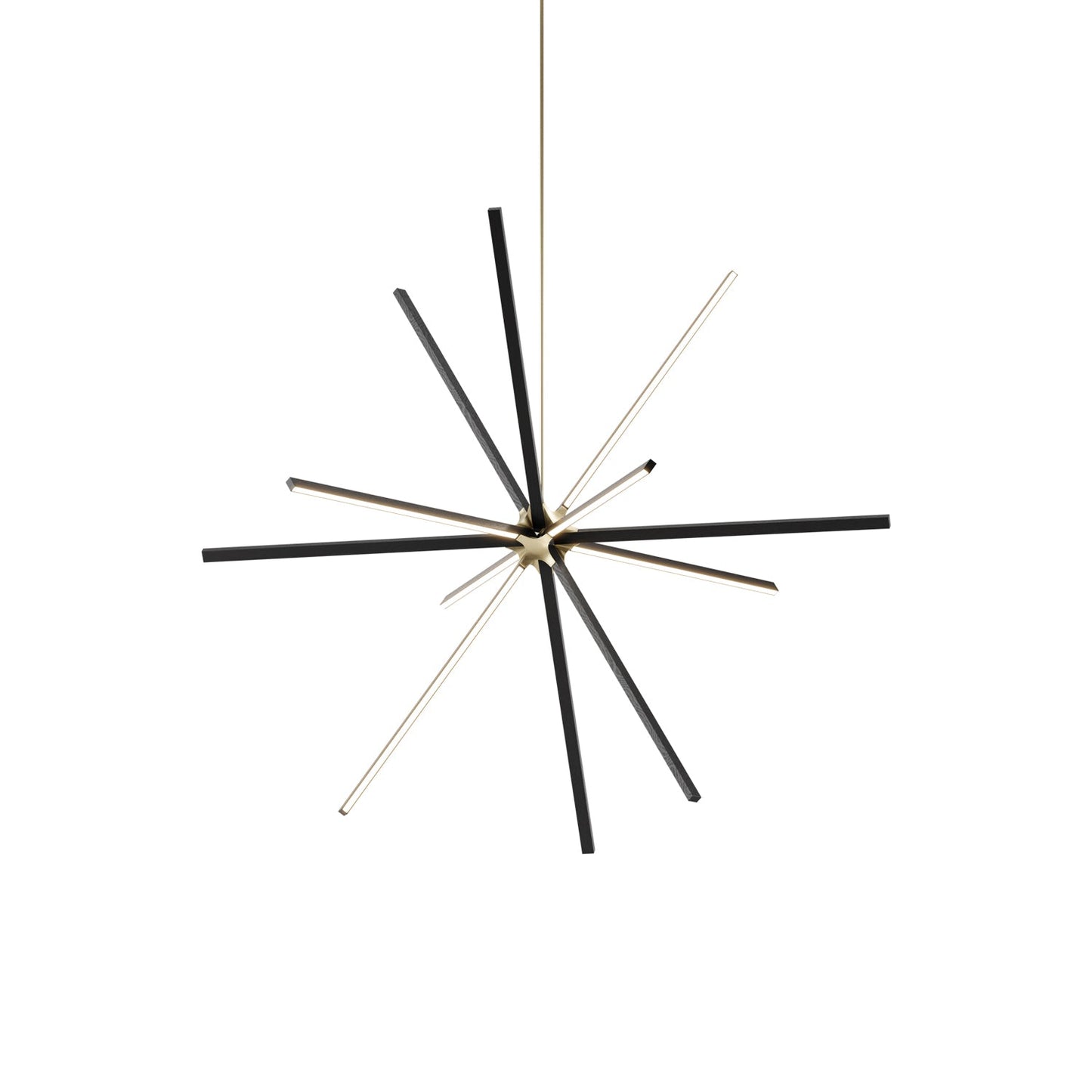 Boom Big LED Chandelier in Ebonized Oak/Brushed Brass.