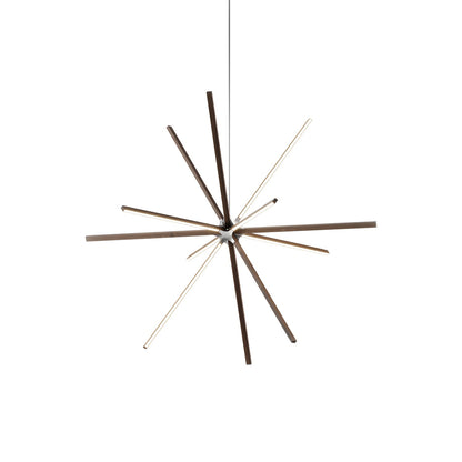 Boom Big LED Chandelier in American Walnut/Brushed Nickel.