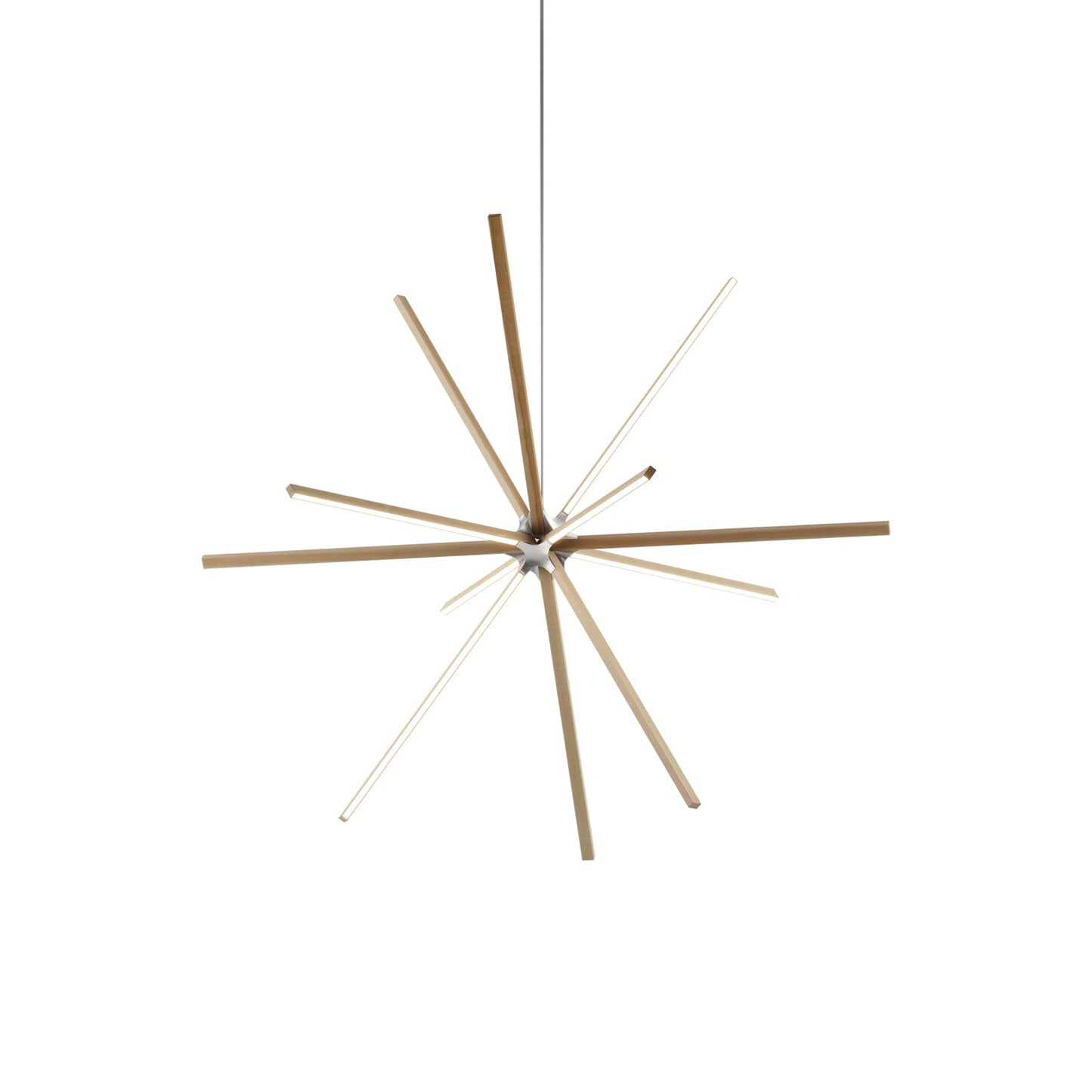 Boom Big LED Chandelier in Maple/Brushed Nickel.