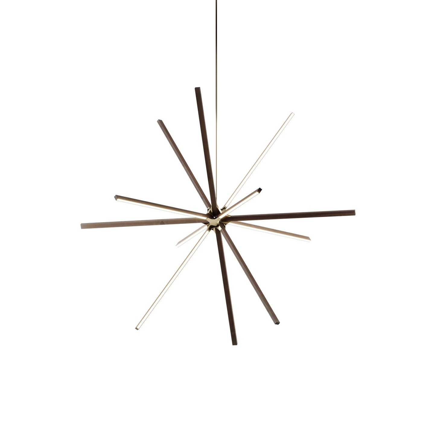 Boom Big LED Chandelier in American Walnut/Polished Brass.