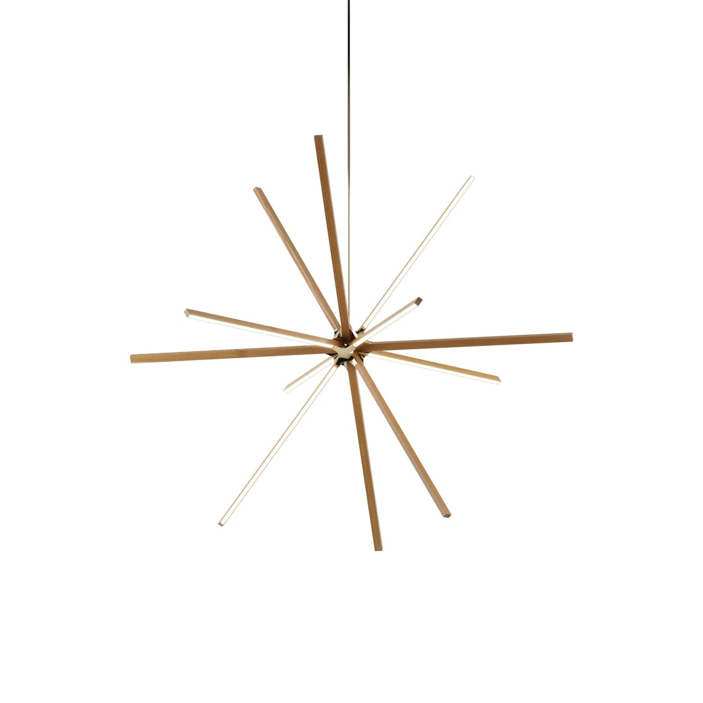 Boom Big LED Chandelier in Heart Pine (Reclaimed)/Polished Brass.