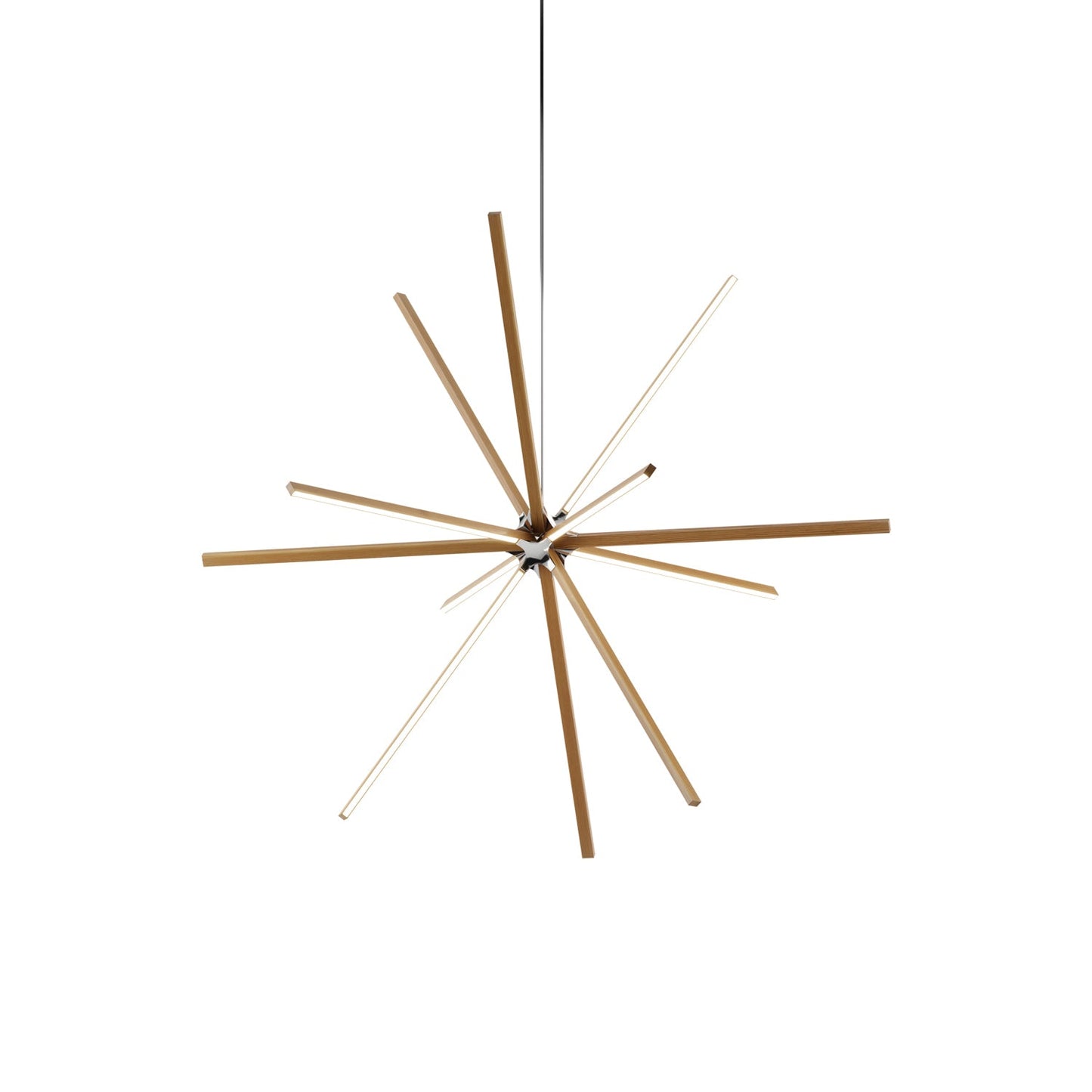 Boom Big LED Chandelier in Heart Pine (Reclaimed)/Polished Nickel.