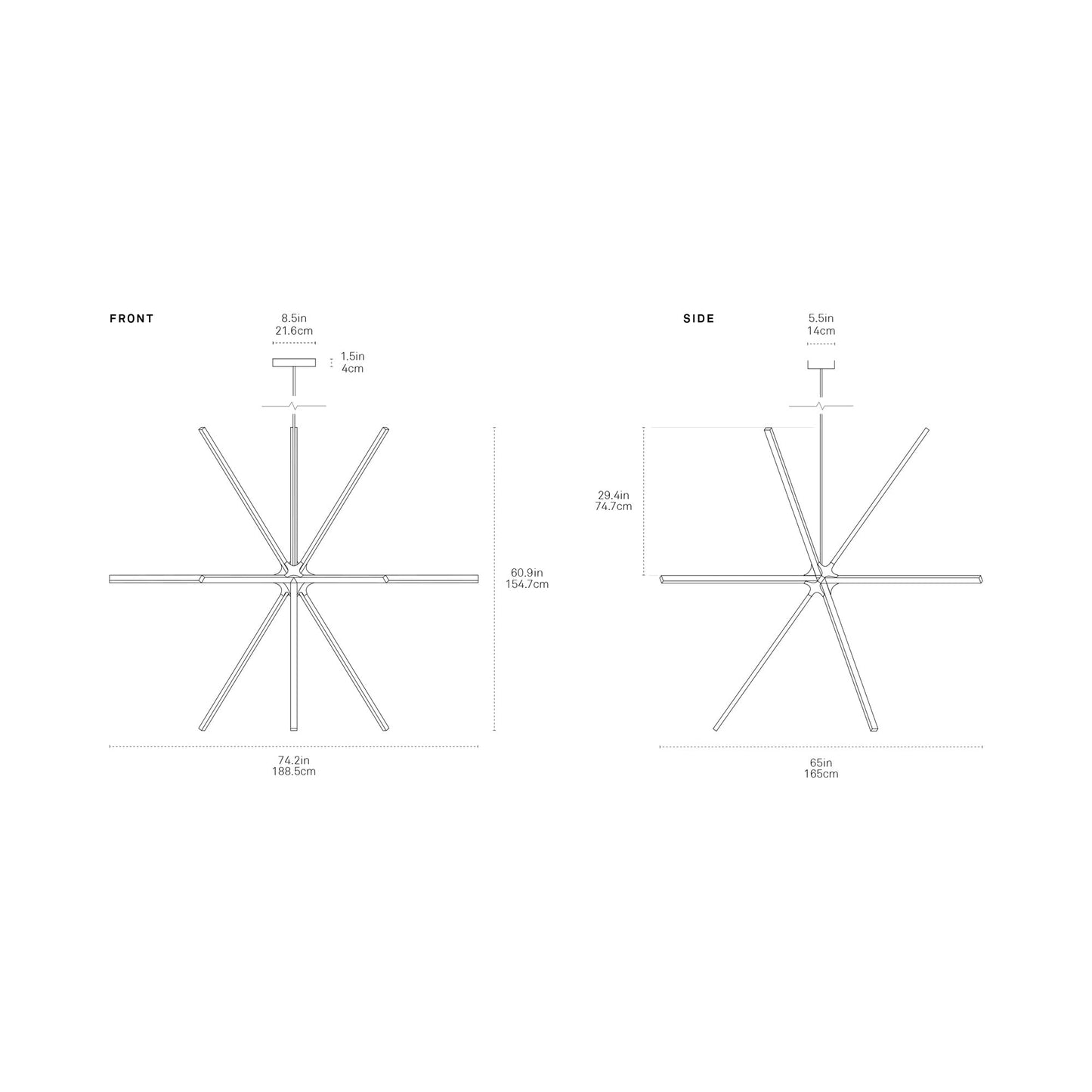 Boom Big LED Chandelier - line drawing.