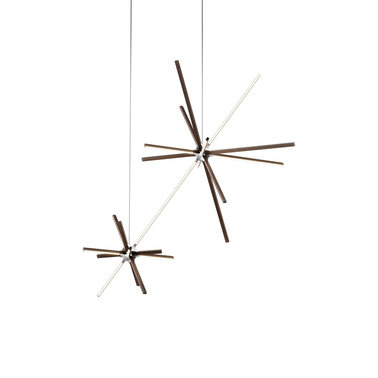 Boom Double LED Chandelier in American Walnut/Brushed Nickel.