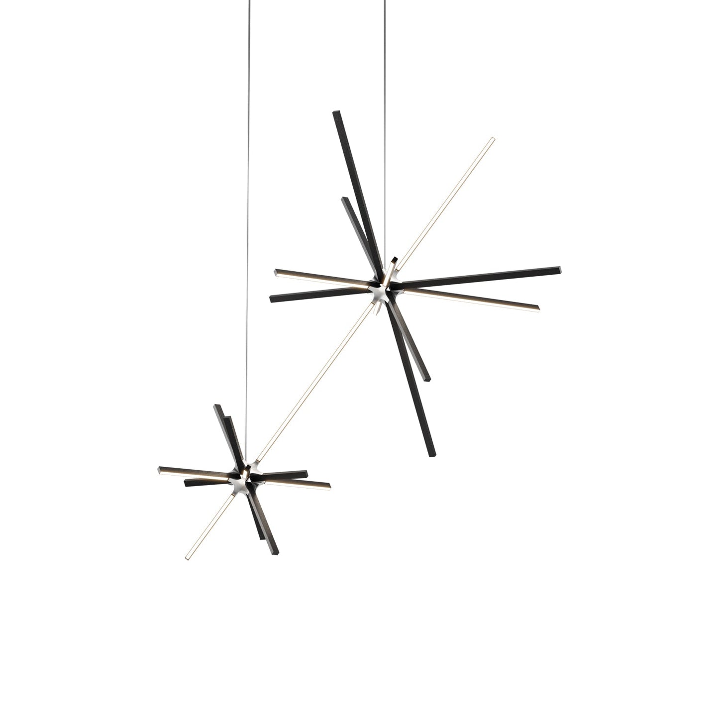 Boom Double LED Chandelier in Ebonized Oak/Brushed Nickel.