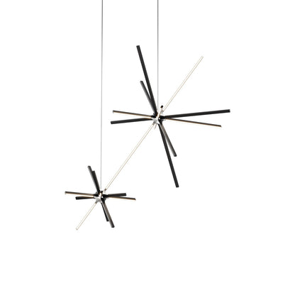 Boom Double LED Chandelier in Ebonized Oak/Brushed Nickel.