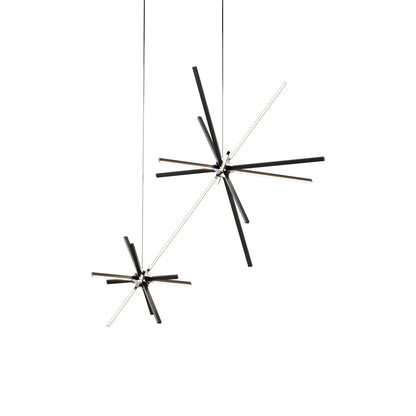 Boom Double LED Chandelier in Ebonized Oak/Polished Nickel.
