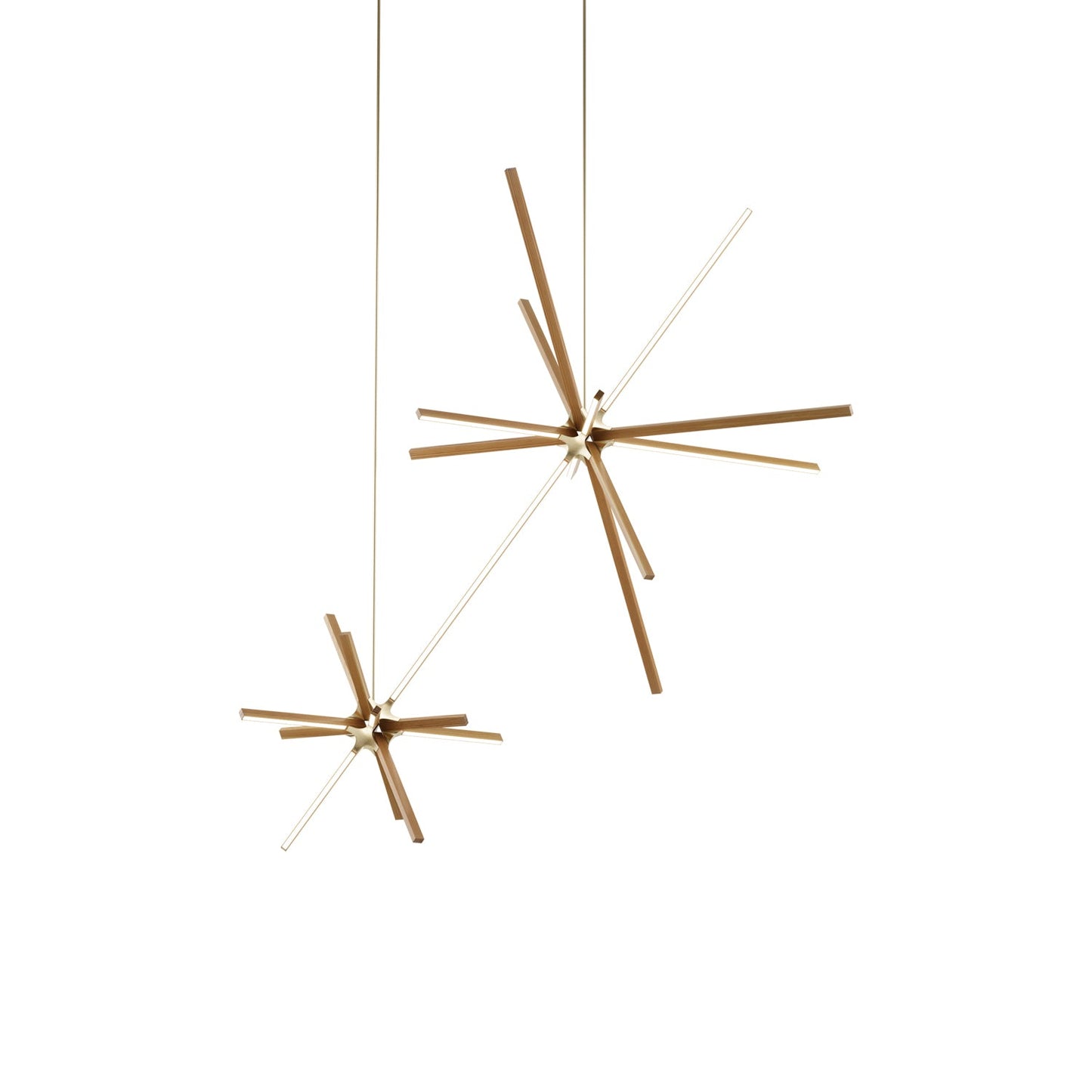 Boom Double LED Chandelier in Heart Pine (Reclaimed)/Brushed Brass.