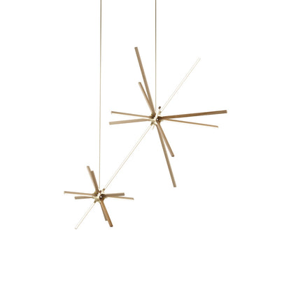 Boom Double LED Chandelier in Maple/Brushed Brass.