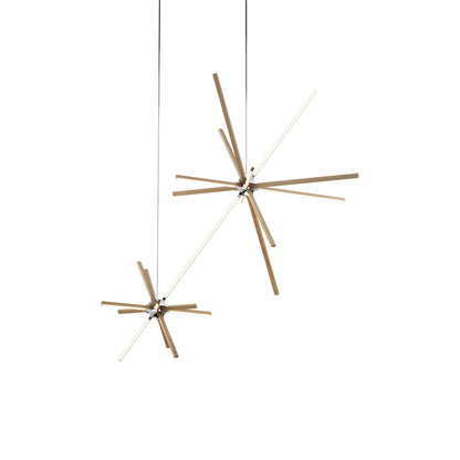 Boom Double LED Chandelier in Maple/Polished Nickel.