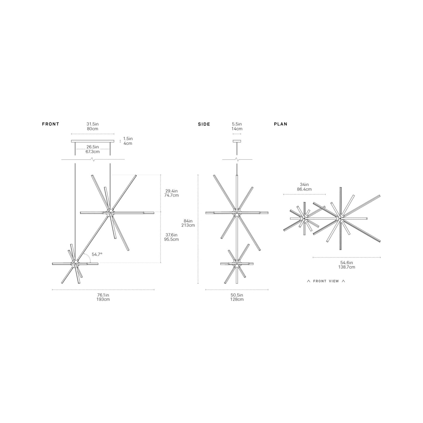 Boom Double LED Chandelier - line drawing.