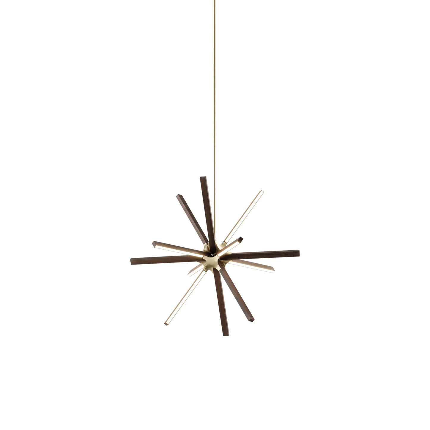 Boom Little LED Chandelier in American Walnut/Brushed Brass.