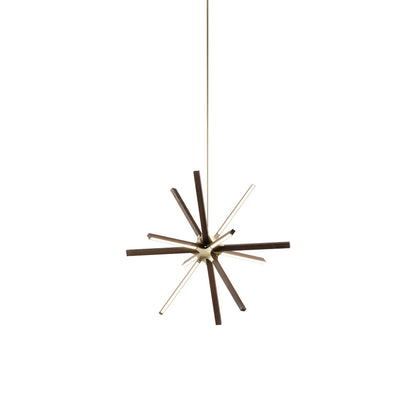 Boom Little LED Chandelier in American Walnut/Brushed Brass.