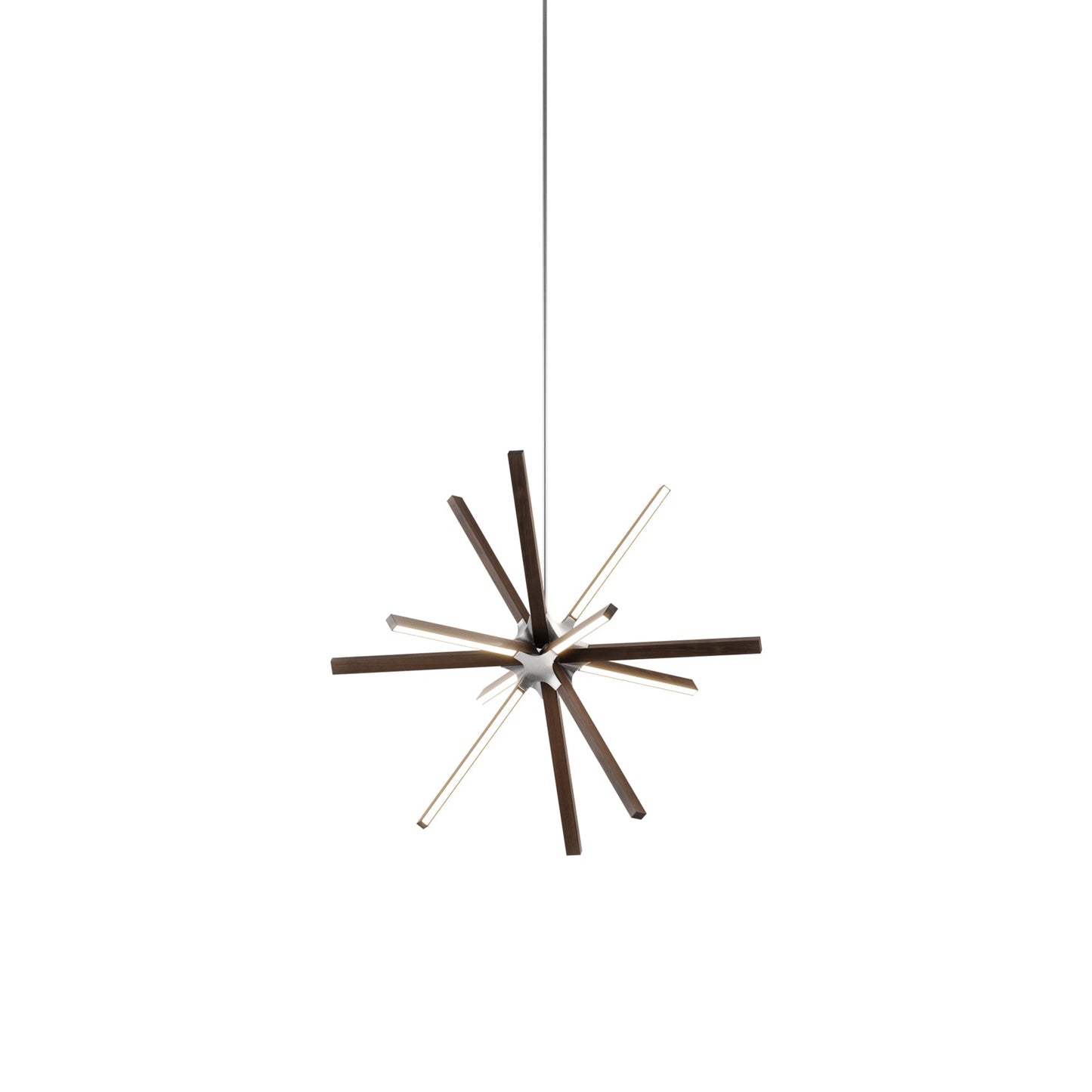 Boom Little LED Chandelier in American Walnut/Brushed Nickel.