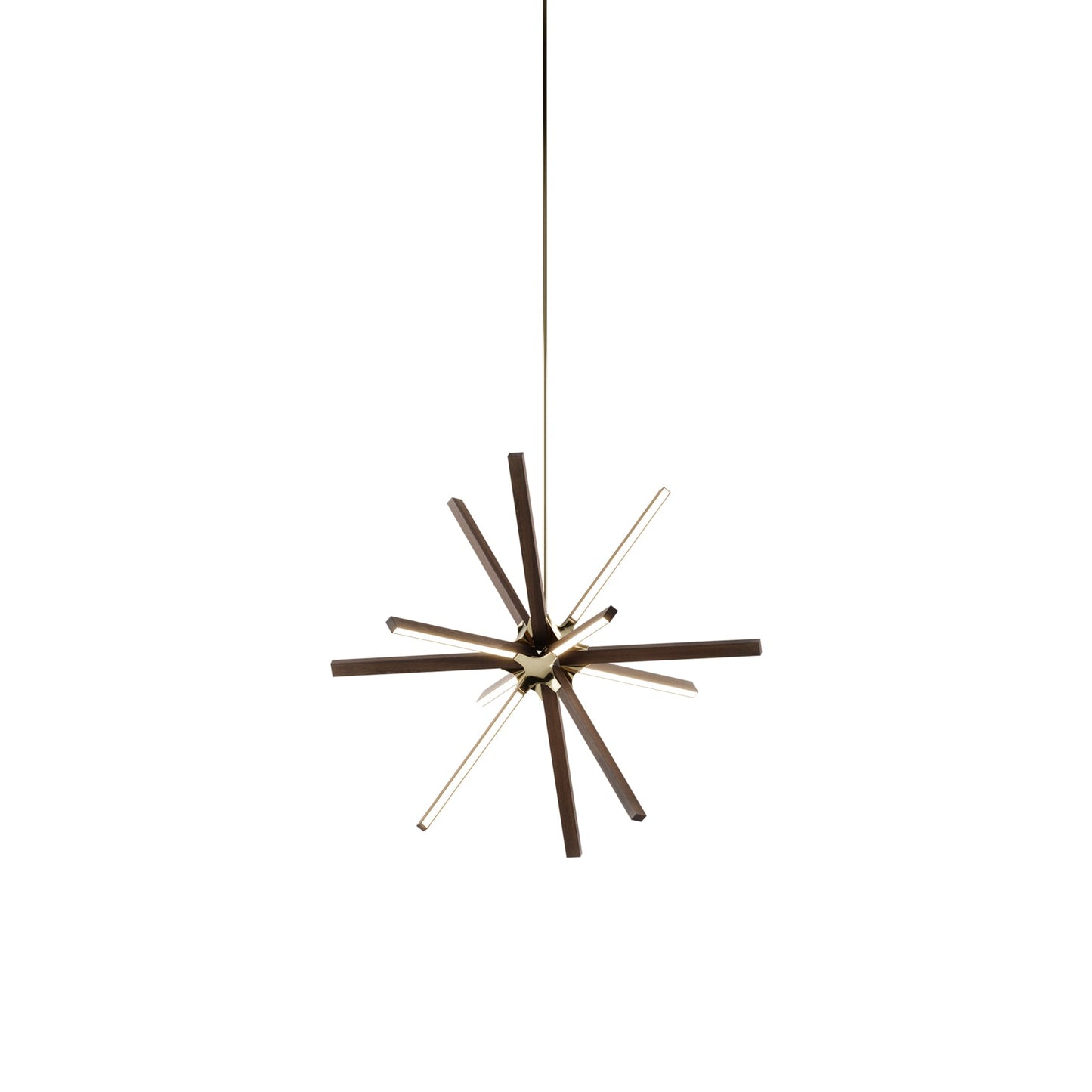 Boom Little LED Chandelier in American Walnut/Polished Brass.