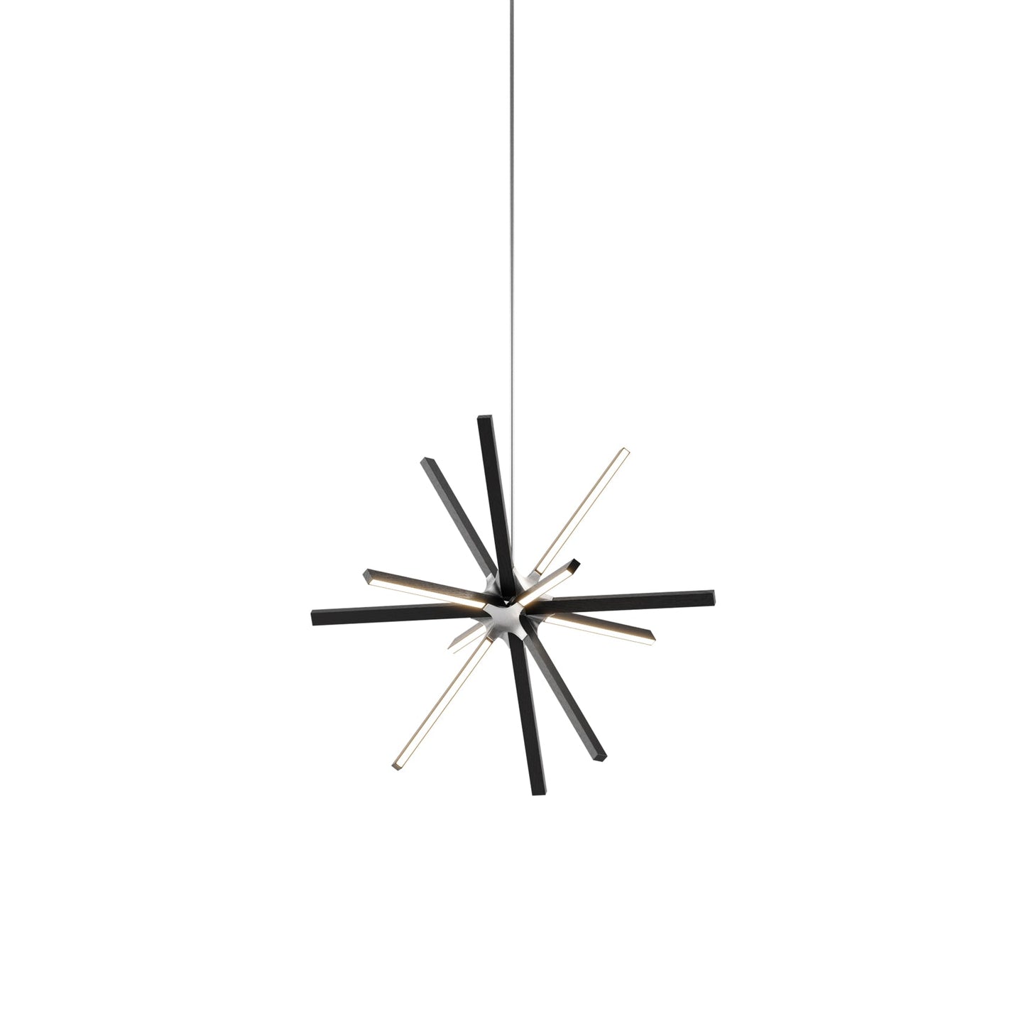 Boom Little LED Chandelier in Ebonized Oak/Brushed Nickel.