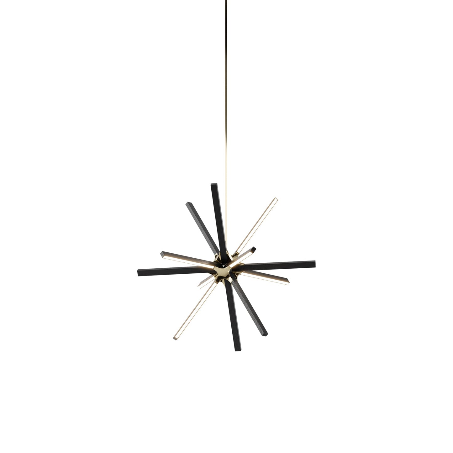 Boom Little LED Chandelier in Ebonized Oak/Polished Brass.