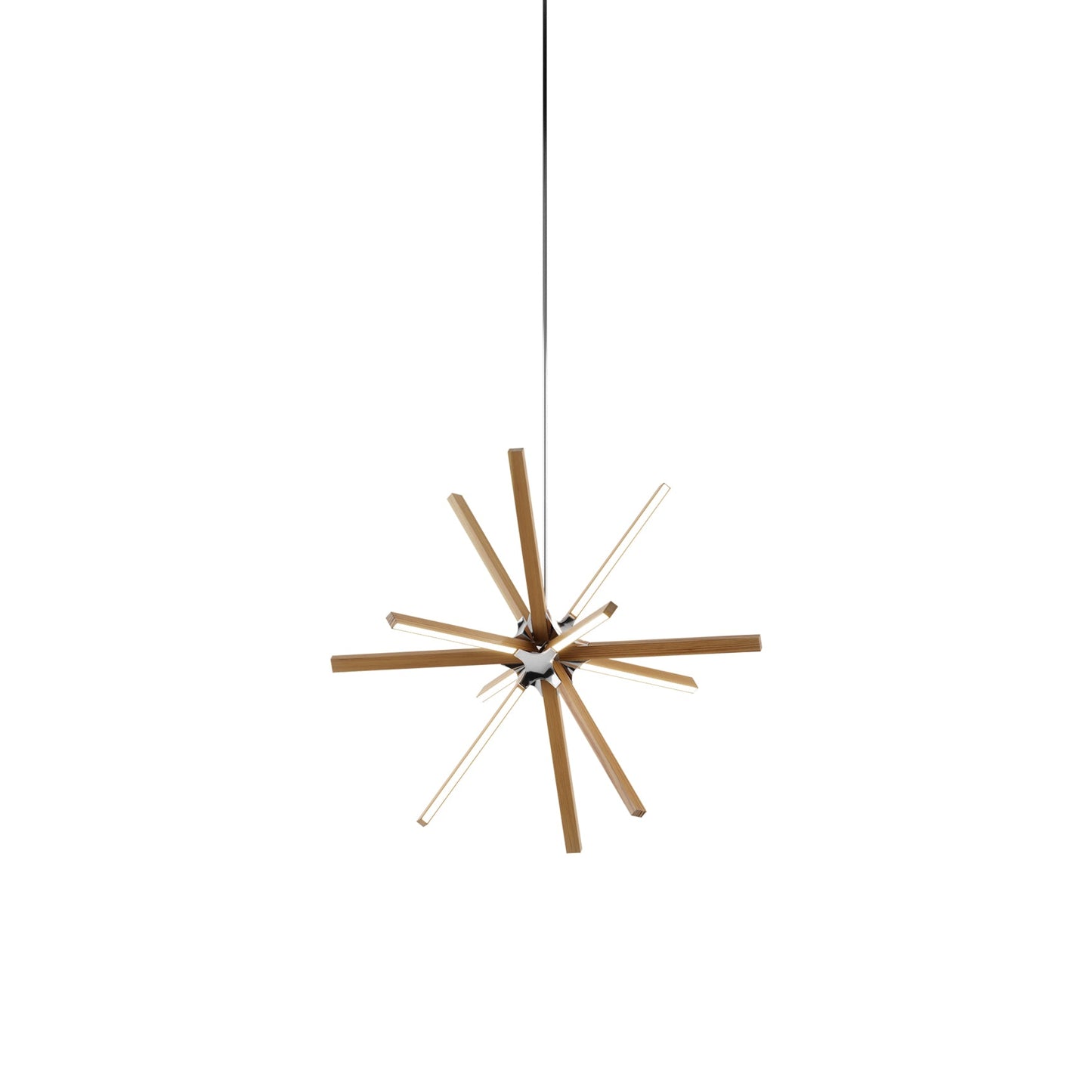 Boom Little LED Chandelier in Heart Pine (Reclaimed)/Polished Nickel.