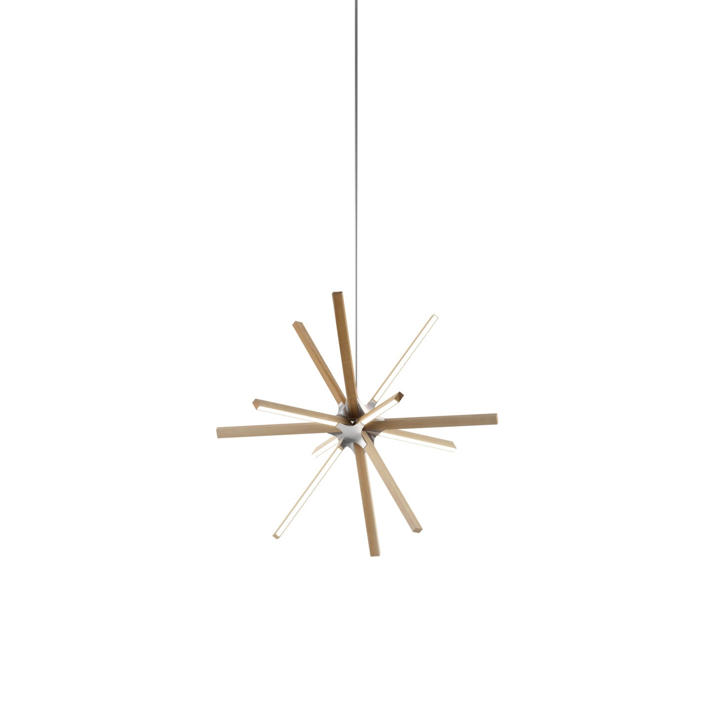 Boom Little LED Chandelier in Maple/Brushed Nickel.