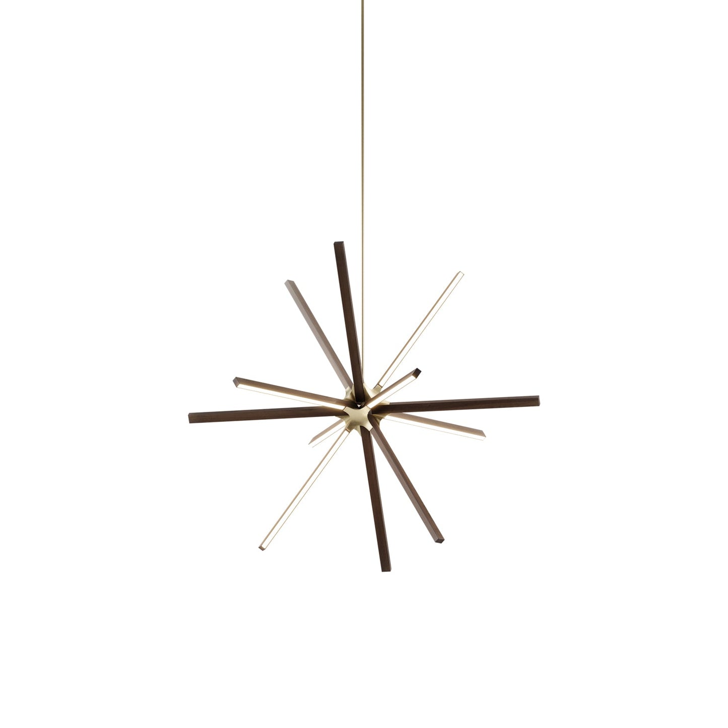 Boom Middle LED Chandelier in American Walnut/Brushed Brass.