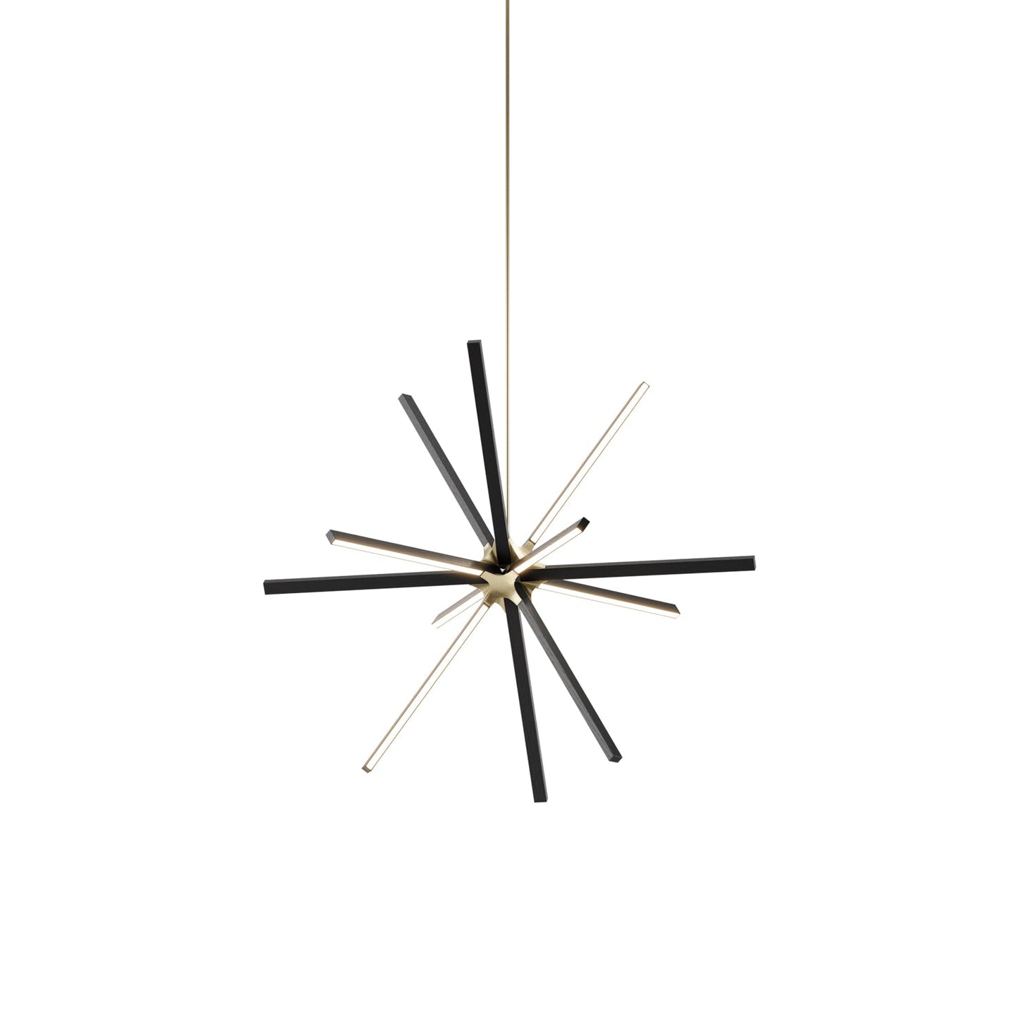 Boom Middle LED Chandelier in Ebonized Oak/Brushed Brass.