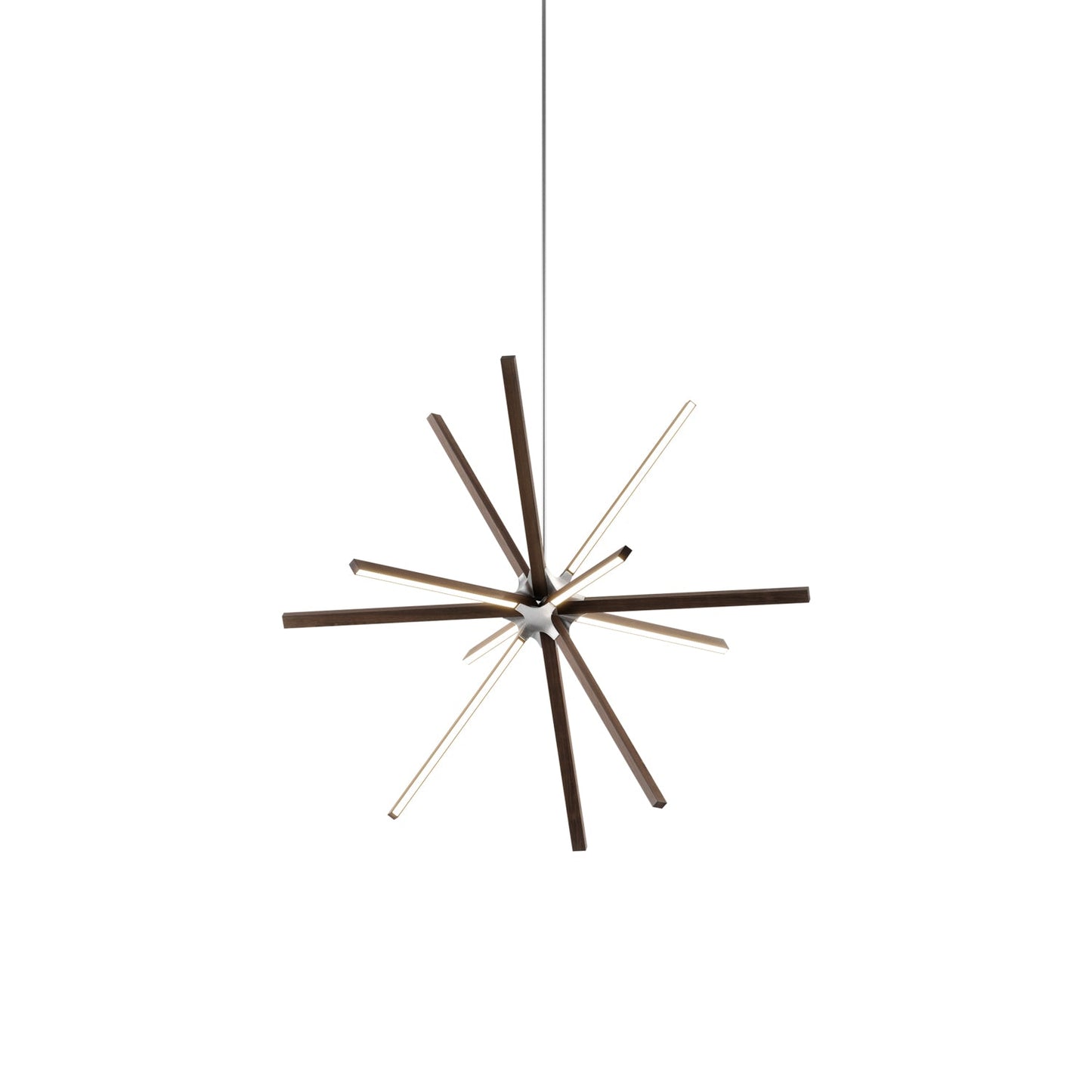 Boom Middle LED Chandelier in American Walnut/Brushed Nickel.