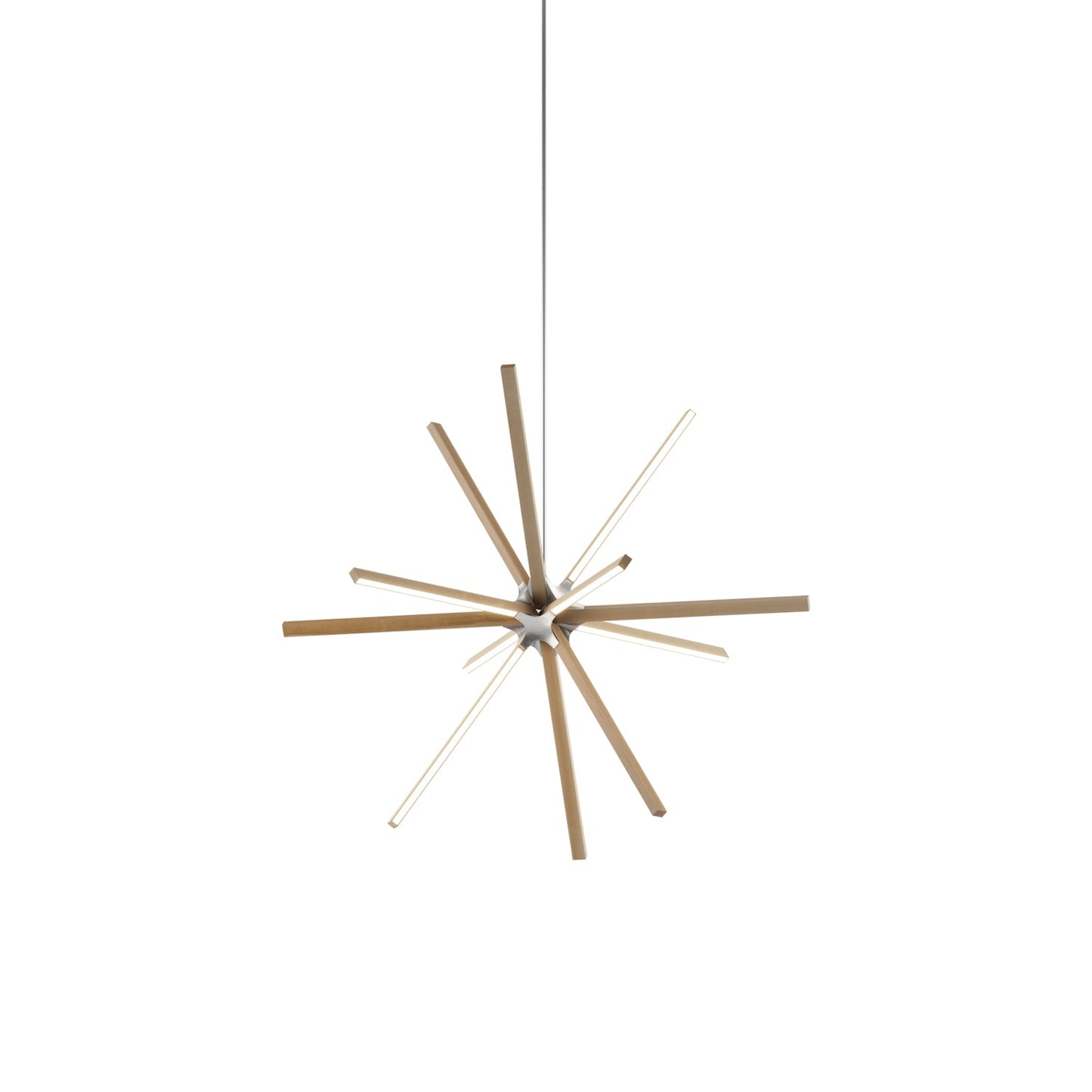 Boom Middle LED Chandelier in Maple/Brushed Nickel.