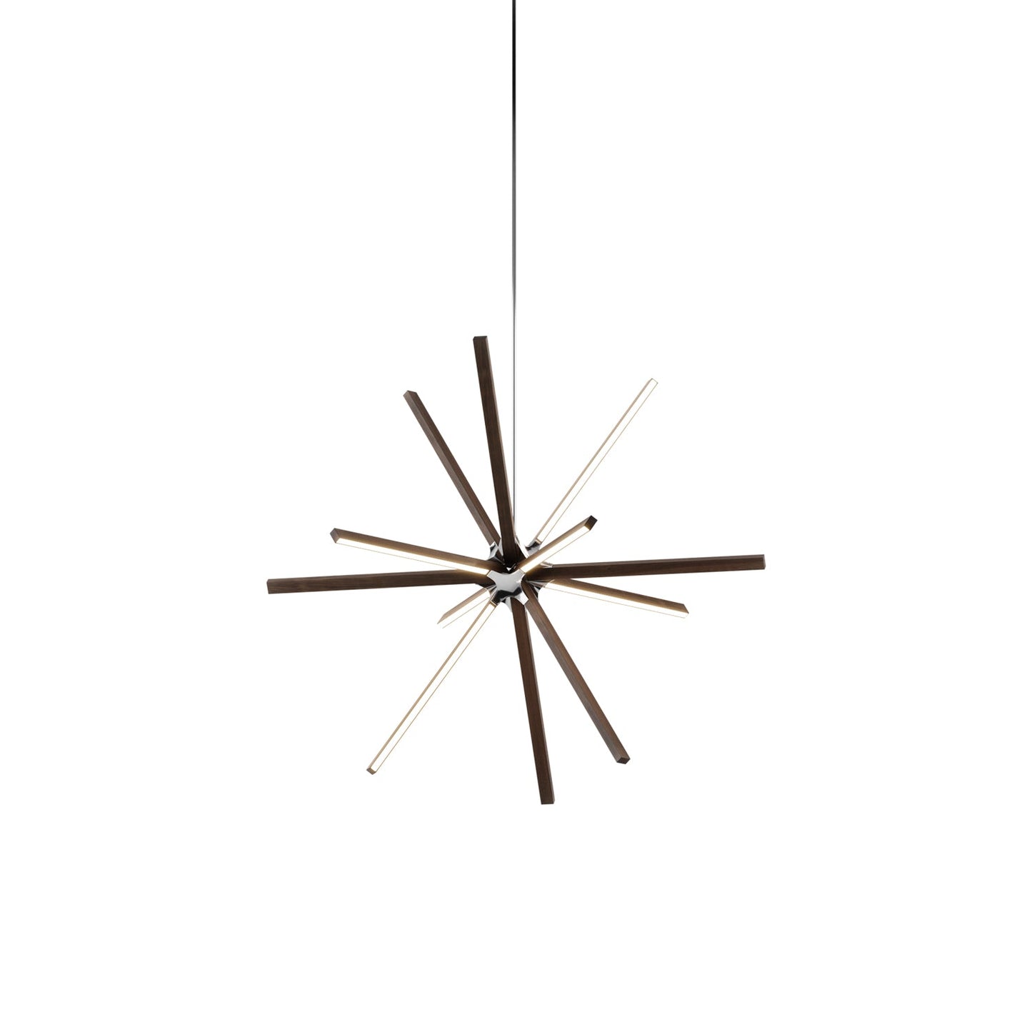 Boom Middle LED Chandelier in American Walnut/Polished Nickel.