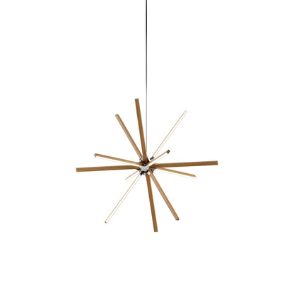 Boom Middle LED Chandelier in Heart Pine (Reclaimed)/Polished Nickel.