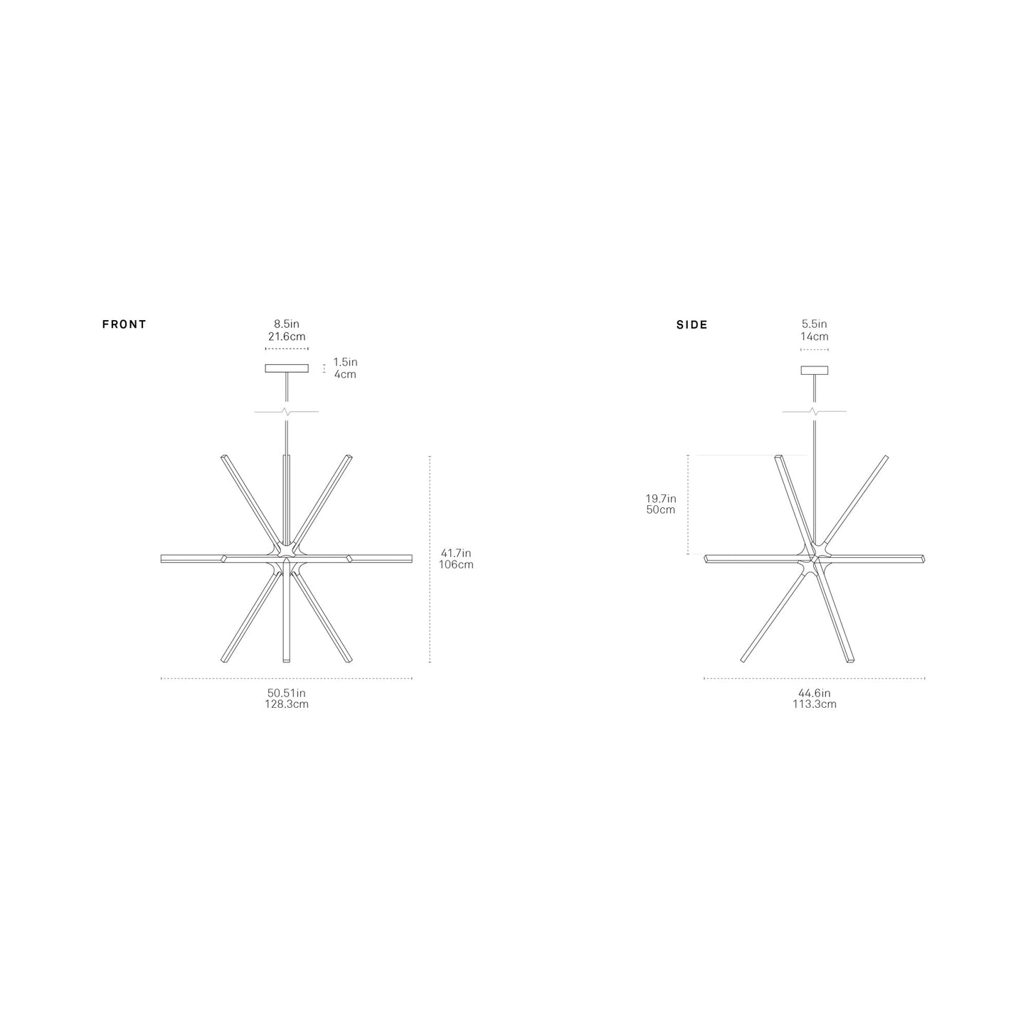 Boom Middle LED Chandelier - line drawing.