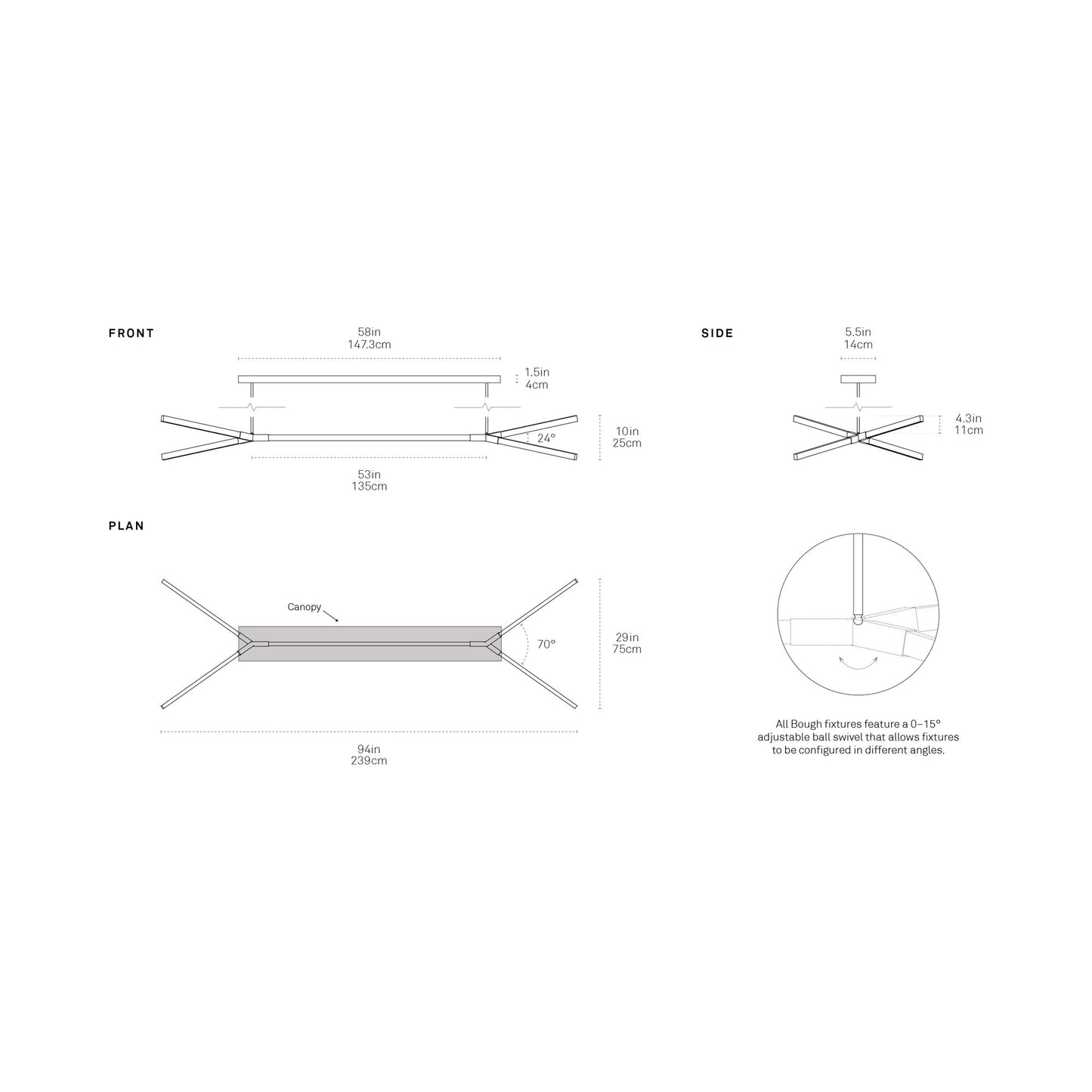 Bough Big Double LED Pendant Light - line drawing.