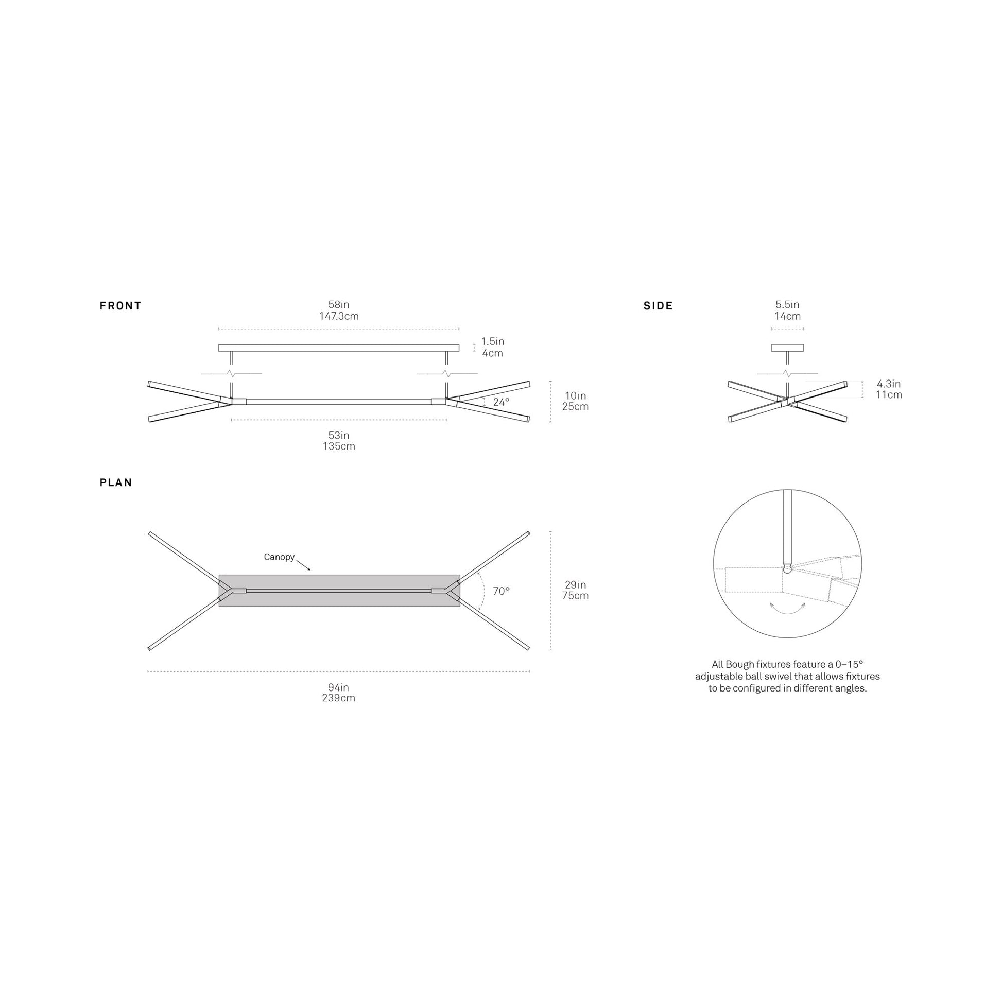 Bough Big Double LED Pendant Light - line drawing.