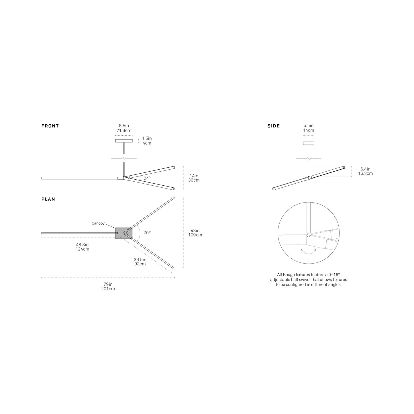 Bough Big LED Pendant Light - line drawing.