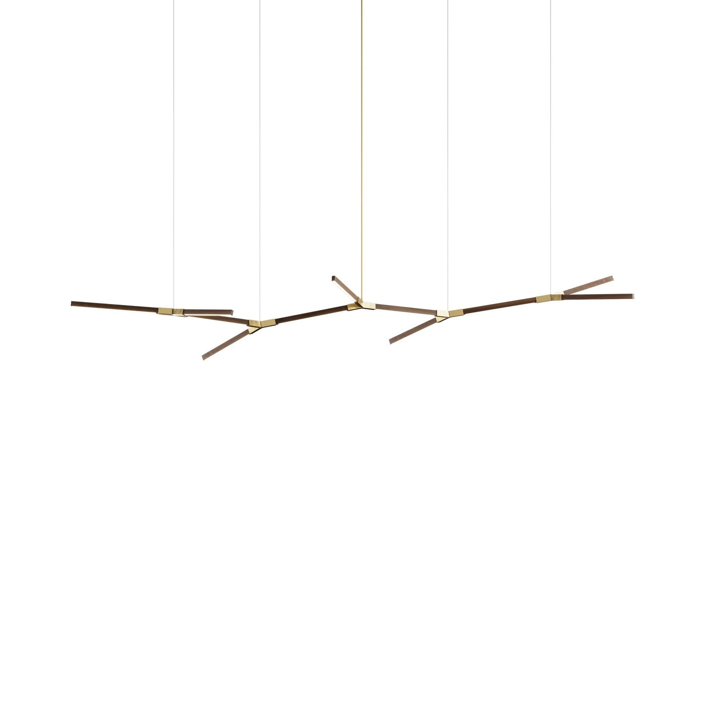 Bough Branching Big LED Chandelier in American Walnut/Brushed Brass.