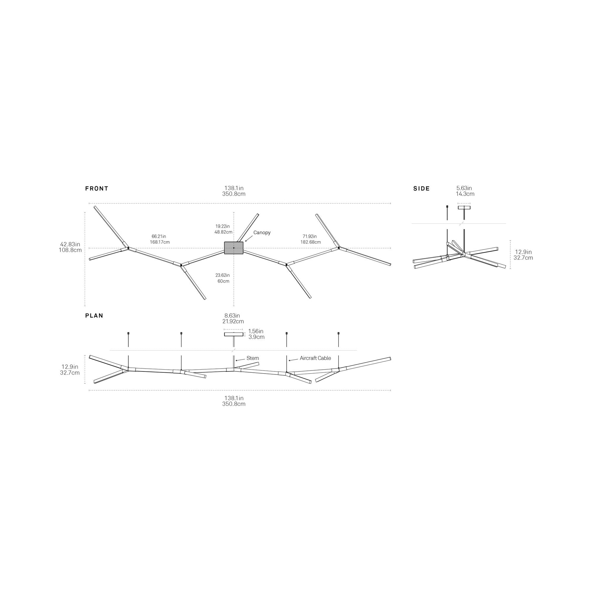 Bough Branching Big LED Chandelier - line drawing.