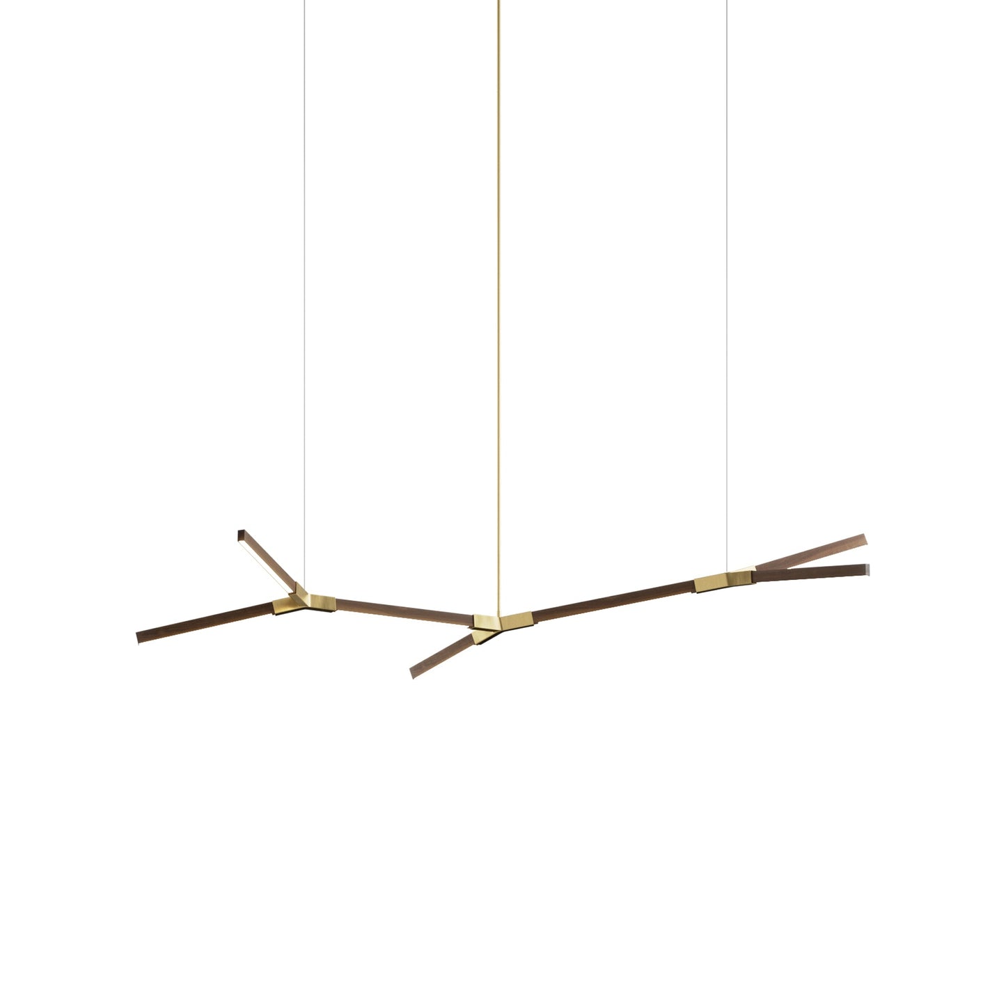 Bough Branching Little LED Chandelier in American Walnut/Brushed Brass.