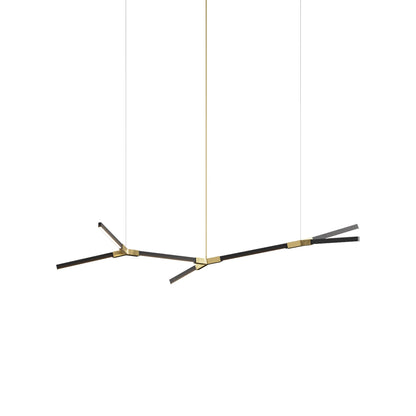 Bough Branching Little LED Chandelier in Ebonized Oak/Brushed Brass.