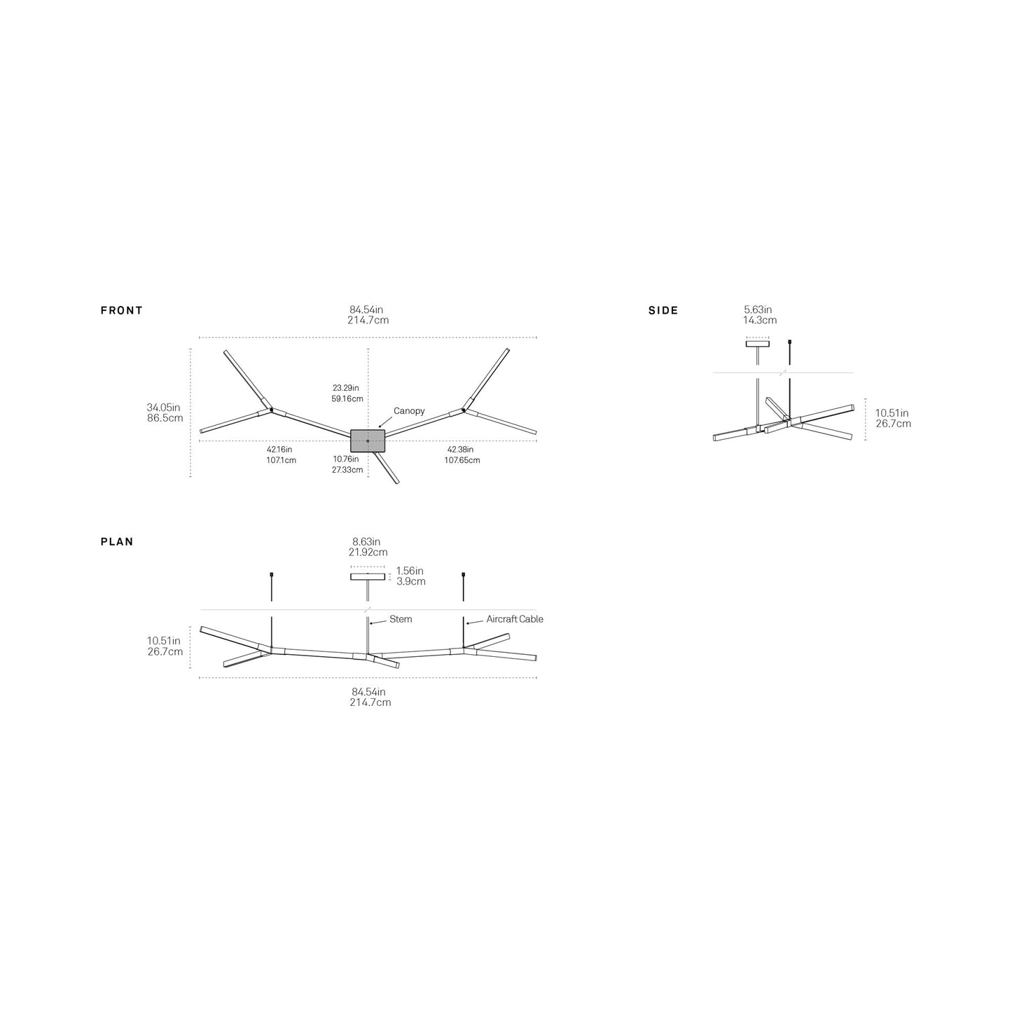 Bough Branching Little LED Chandelier - line drawing.