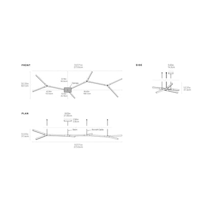 Bough Branching Middle LED Chandelier - line drawing.