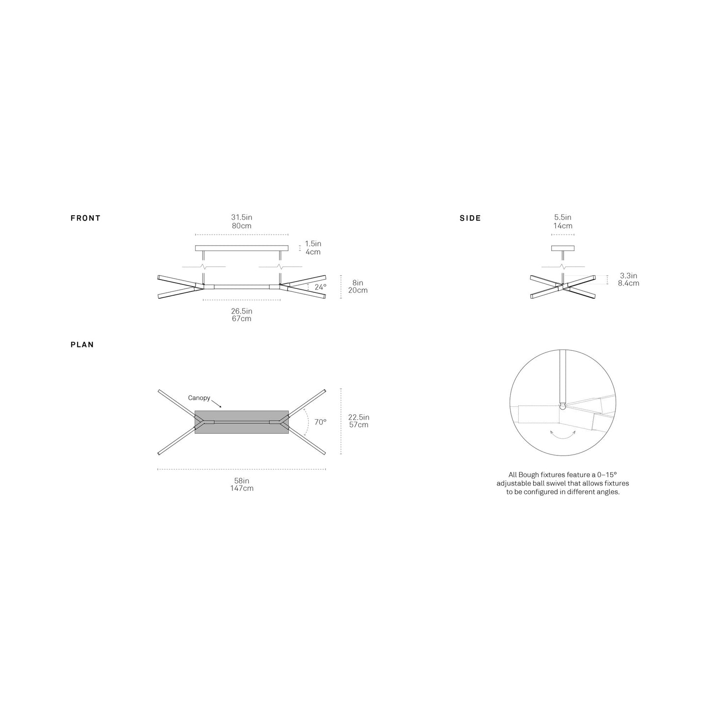 Bough Little Double LED Pendant Light - line drawing.