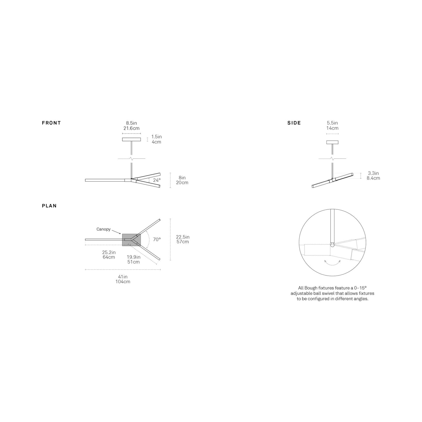 Bough Little LED Pendant Light - line drawing.
