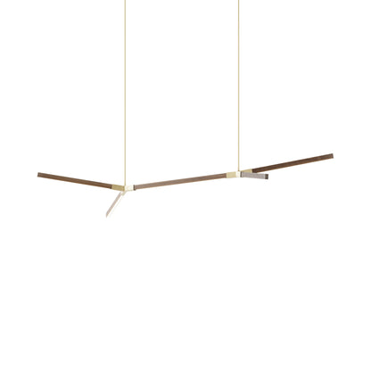 Bough Middle Double LED Pendant Light in American Walnut/Brushed Brass.