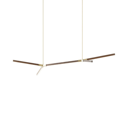 Bough Middle Double LED Pendant Light in American Walnut/Polished Brass.