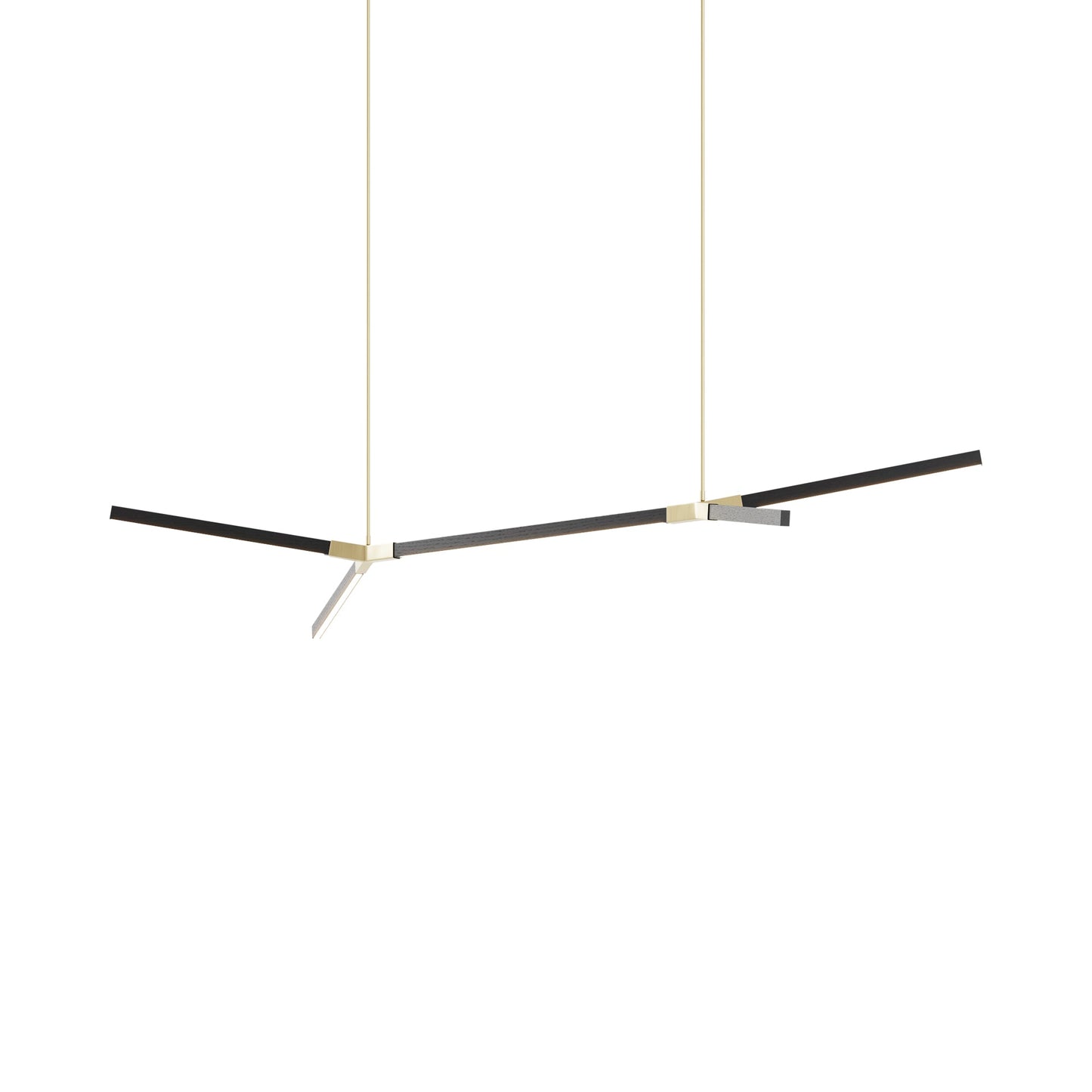 Bough Middle Double LED Pendant Light in Ebonized Oak/Brushed Brass.