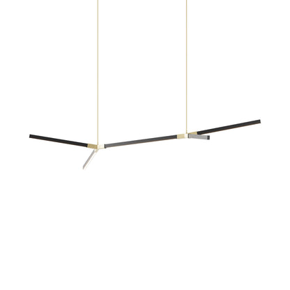 Bough Middle Double LED Pendant Light in Ebonized Oak/Brushed Brass.