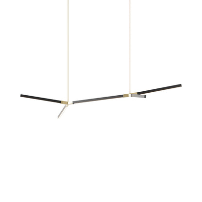Bough Middle Double LED Pendant Light in Ebonized Oak/Polished Brass.